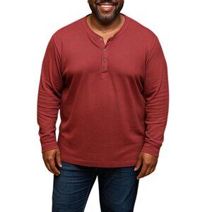 Falls Creek Plus Size XXXL Shirt Henley Waffle Knit Red Long Sleeve Button-Neck